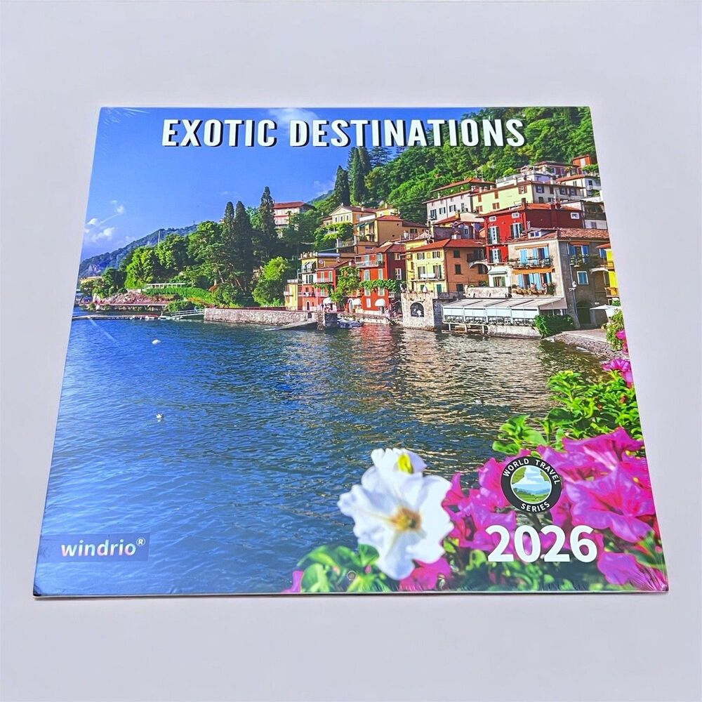 Windrio Wall Calendar 2026 Exotic Destinations World Travel Series 14 Month NEW